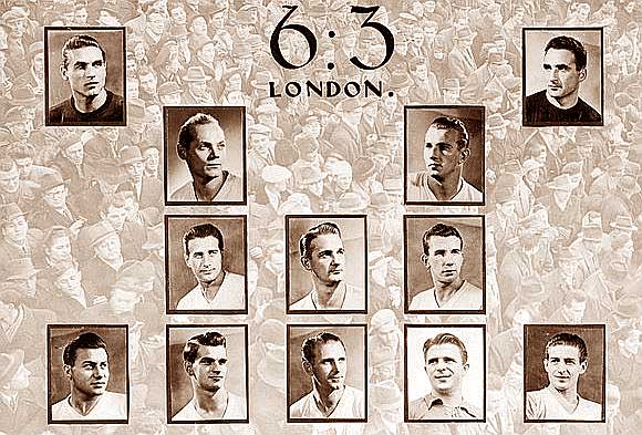 Dé Hongaarse ploeg bij uitstek in Londen, Wembley, 1953. 