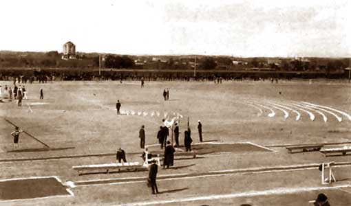 Het Francis Field Stadion in St. Louis waar de Olympische Spelen 1904 werden afgewerkt.