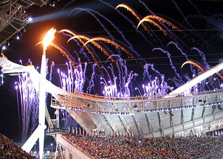 De openingsceremonie van de Olympische Spelen 2004 in Athene.