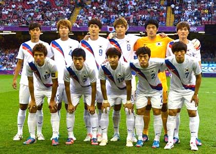 Zuid-Korea, de Bronzen medaille vierend. 