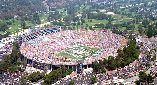 Het Rose Bowl Stadion in Pasadena waar de finale gespeeld werd.
