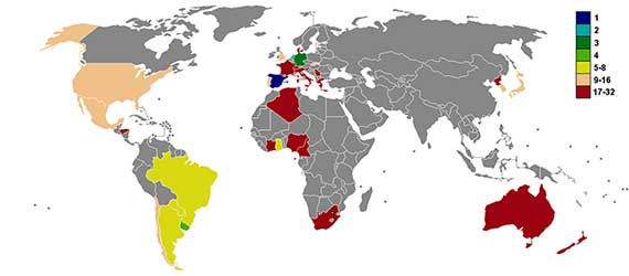 Deelnemende landen WK 2010.