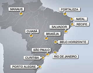 Locaties Wereldbeker 2014 Brazilië.