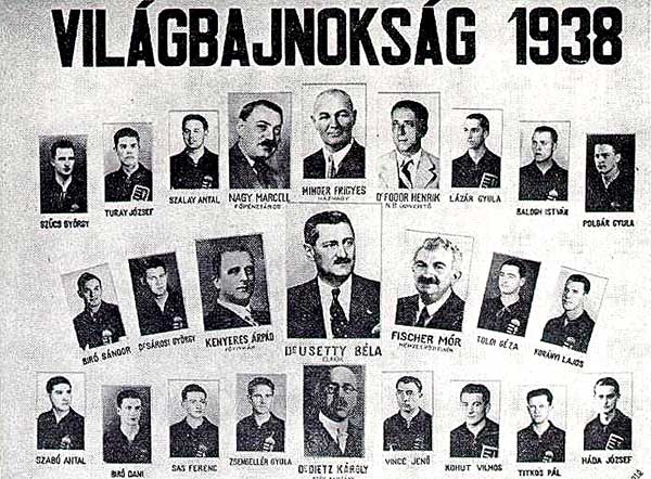 De spelers van de Hongaarse ploeg op het WK 1938 in Frankrijk.