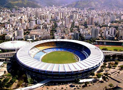 Het Maracanã Stadium in Rio de Janeiro waar de finale voor de Wereldbeker 1950 werd gespeeld. 