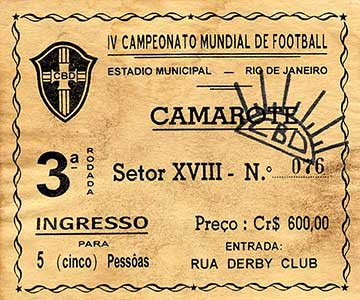 Een Ticket vvor de Wereldbeker 1950 in Rio de Janeiro.