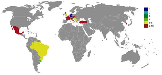 Deelnemende landen WK 1954. 