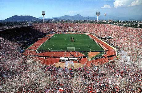 Het Estadio Nacional de Chile waar de finale in 1962 gespeeld werd.