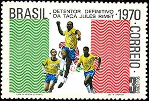 Een door Brazilië uitgegeven postzegel over hun gewonnen wereldtitel.
