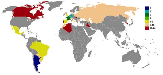Deelnemende landen WK 1986. 