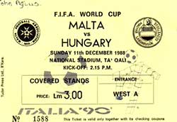 Ticket Malta-Hongarije 11-12-88