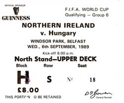 Ticket Noord-Ierland-Hongarije 6-9-89