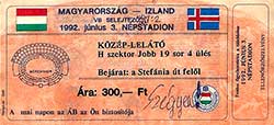 Ticket Hongarije-IJsland 3-6-92.