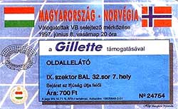 Ticket Hongarije-Noorwegen 8-6-97