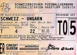 Ticket Zwitserland-Hongarije 30-4-97
