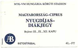 Hongarije-Cyprus 31-10-1990