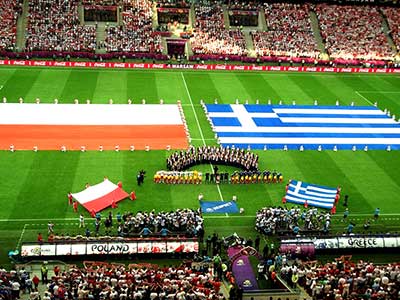 De openingswedstrijd tussen Polen en Griekenland werd gespeeld in het Nationaal Stadion in Warschau, Polen.