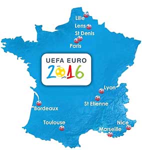 Speelsteden EUR 2016 in Frankrijk.