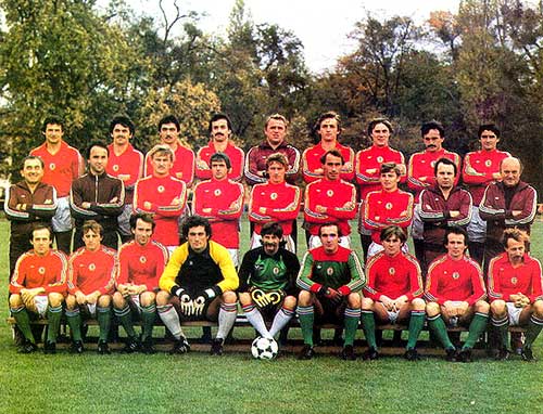 Csapó Károly (middelste rij 4de van links) met het Hongaars nationaal elftal in 1981.