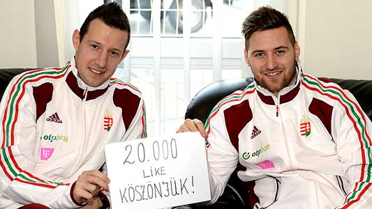 Elek Ákos en Kádár Tamás met 20.000 likes voor de Hongaarse nationale ploeg.