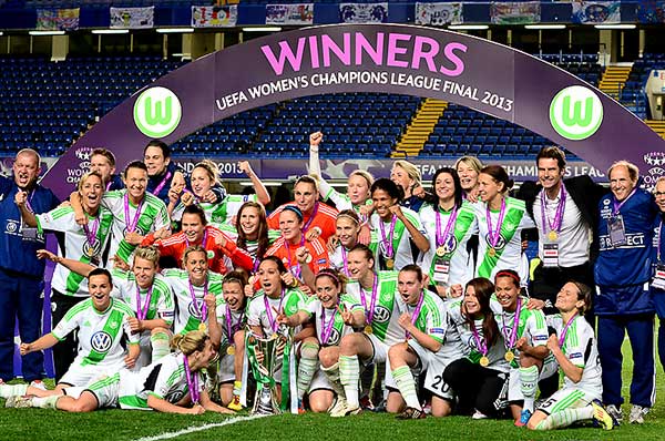 Het winnend team van VfL Wolfsburg bij de Champions League Finale 2013