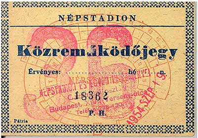 Ticket van de wedstrijd Hongarije-Roemenië van 19 september 1954. 