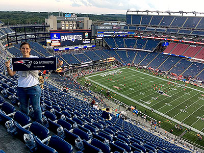 Rita als supporter van de New England Patriots, winnaar van de Super Bowl 2017 in de USA.