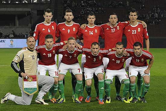 Nikolić met het Hongaars elftal voor de wedstrijd tegen Andorra op 11 oktober 2013.