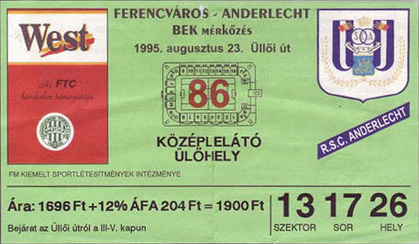 ... en van Ferencváros TC-RSC Anderlecht van 23 aug 1995.
