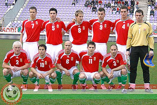 Priskin Tamás (nummer 9) met het Hongaars team op 28 maart 2007 voor de wedstrijd tegen Moldavië (winst met 2-0).