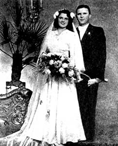 Huwelijksfoto van Ferenc en Erzsébet in 1950. 