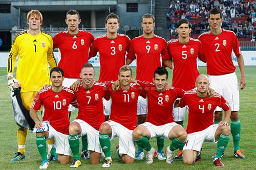 Het Hongaars nationaal elftal bij een wedstrijd tegen IJsland op 10 aug 2011 (4-0).