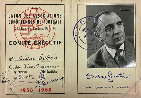 Gusztáv Sebes Certificaat van vice-president UEFA (Sebes Heritage / Puskás Institute)