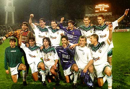 Ferencvárosi TC 1995 na een wedstrijd tegen Real Madrid (1-1) voor de Champions League, met Telek András