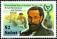Postzegel uit Saint Lucia van Joseph Pulitzer.