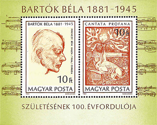 Hongaars postzegelvelletje met Bartók Béla.