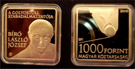 De commemoratieve munt van 1000 Forint ter ere van Bíró László. 