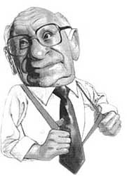 Karikatuur van Milton Friedman.