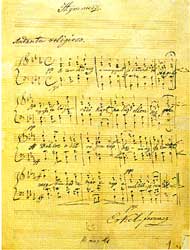 Manuscript van de partituur van het Hymnus door Erkel Ferenc
