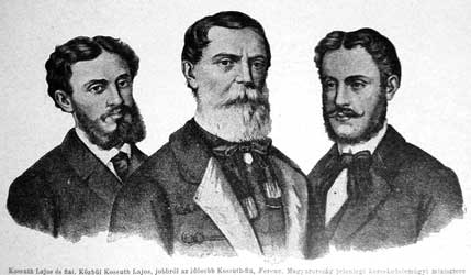 Kossuth Lajos met zijn twee zonen: Lajos Tódor Károly en Tódor Károly.
