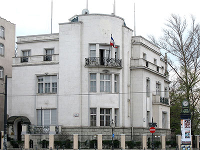 De ambassade van Joegoslavië in Budapest waar Nagy Imre en andere regeringsleden hun toevlucht zochten.