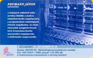Hongaarse telefoonkaart ter herdenking van Neumann János en zijn ENIAC. 
