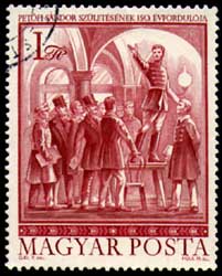 Hongaarse postzegel: Petõfi in het café Pilvax.