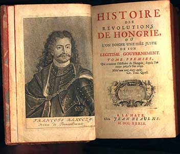 Rákóczi's memoires 'Histoire des Revolutions de Hongrie' gedrukt in Den Haag in 1739.