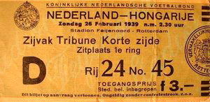 Ticket Nederland-Hongarije 26-2-1939.