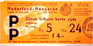 Ticket Nederland-Hongarije 30-4-1961