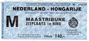Ticket Nederland-Hongarije 17-10-1984