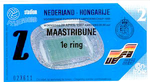 Ticket Nederland-Hongarije 29-4-1987