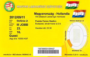 Ticket Hongarije-Nederland 11 september 2012.